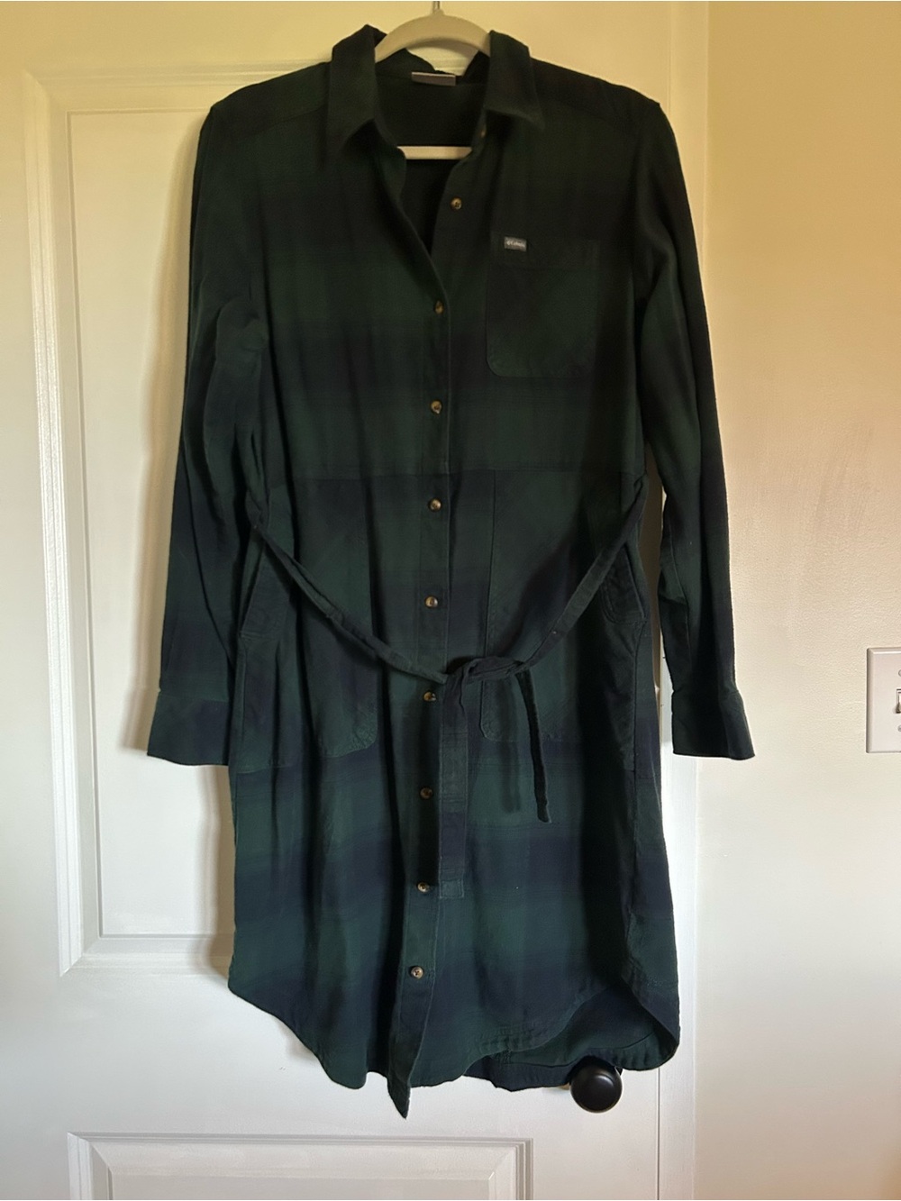 Columbia Women’s Green Plaid Shirt Dress with Belt L